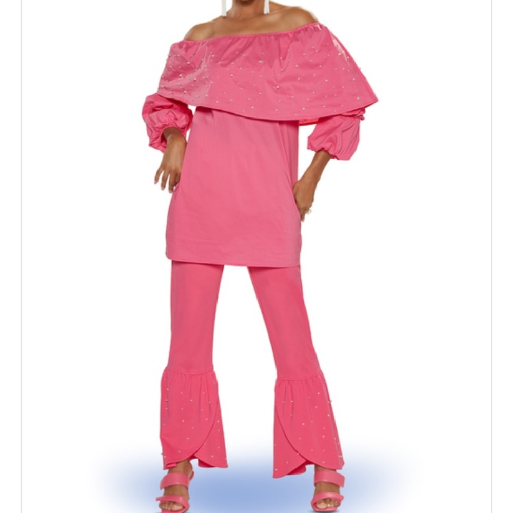 LOVE THE QUEEN STYLE Pink Pearl Accent Pant Set